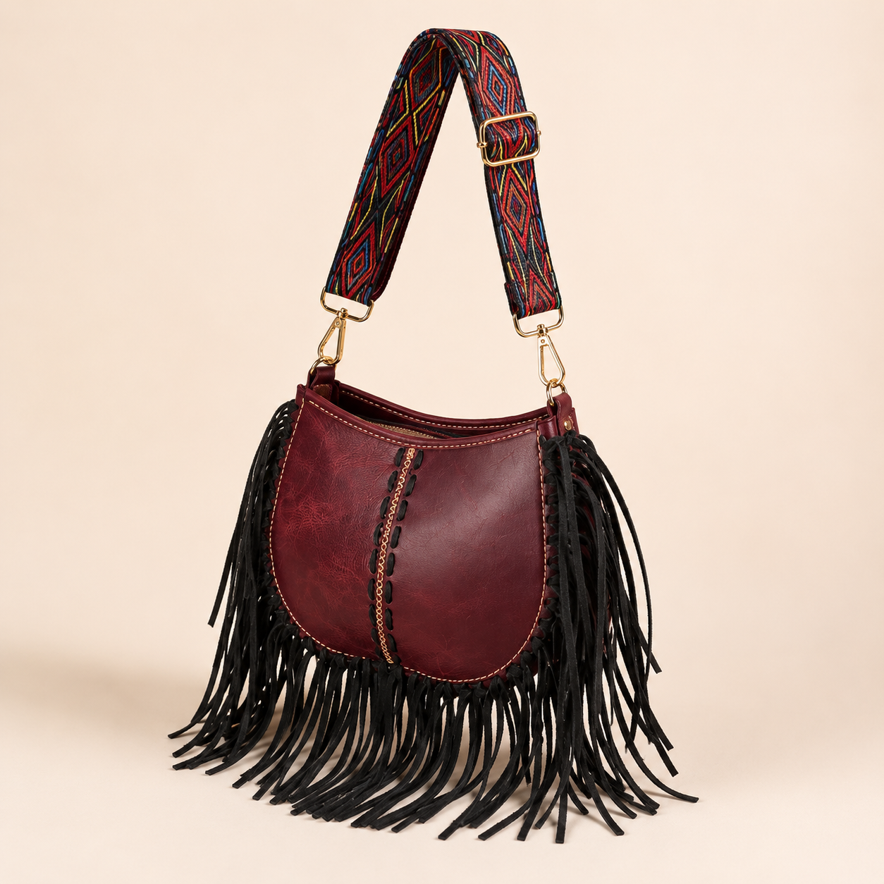 Boho Hobo Bag aus echtem Rindsleder mit Fransen