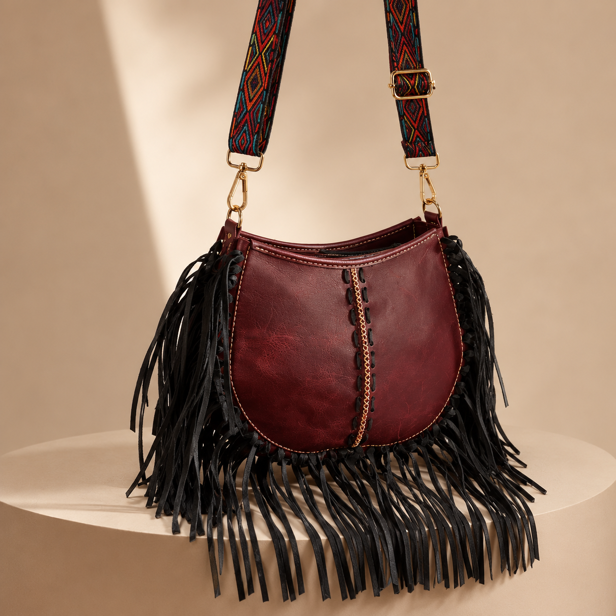 Boho Hobo Bag aus echtem Rindsleder mit Fransen