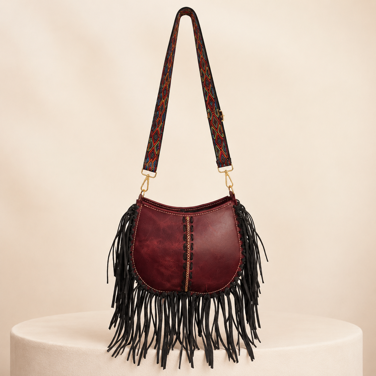 Boho Hobo Bag aus echtem Rindsleder mit Fransen