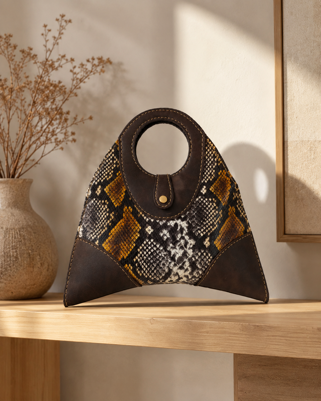 Handgefertigte Leder-Handtasche im Snake-Look