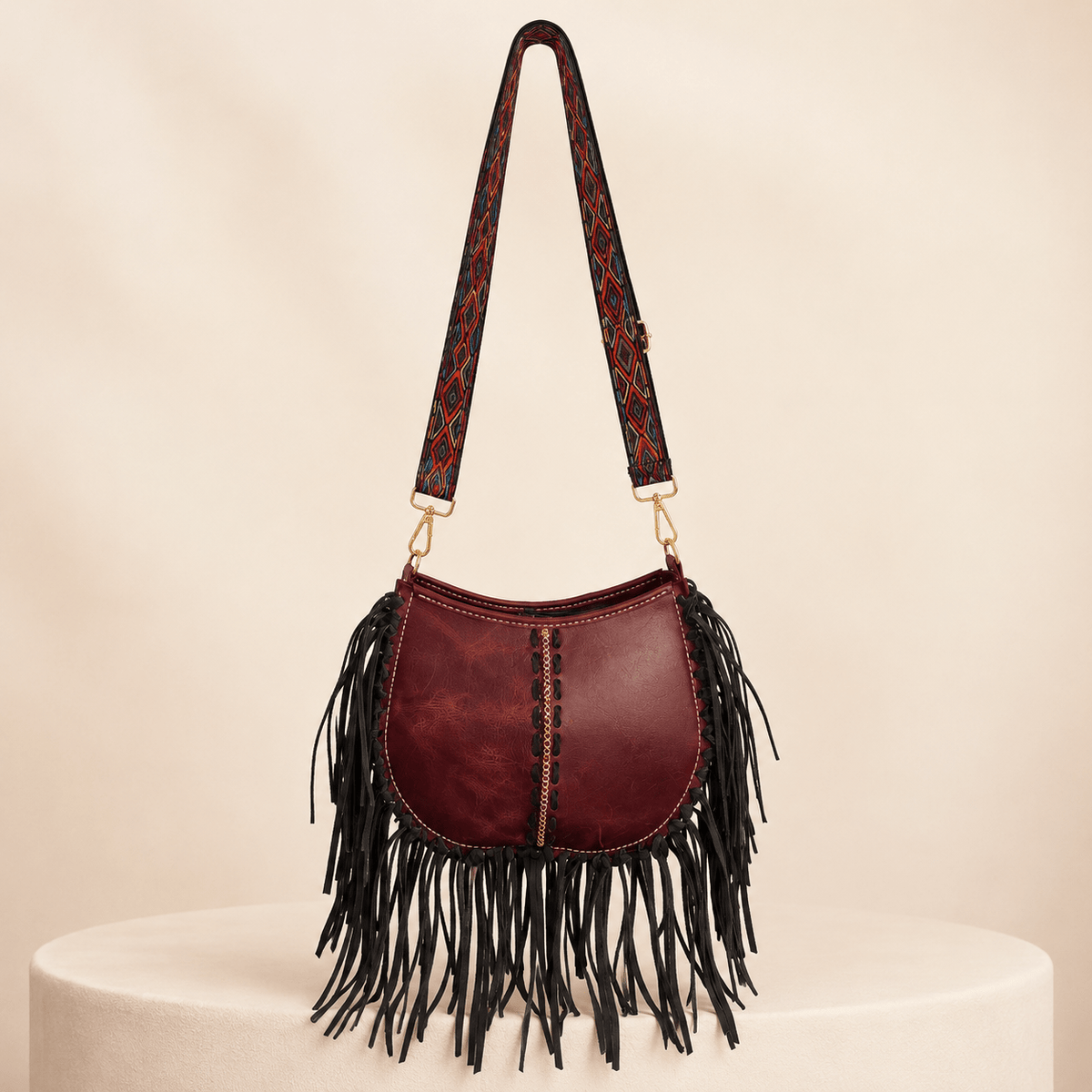 Boho Hobo Bag aus echtem Rindsleder mit Fransen - Ms Sucra